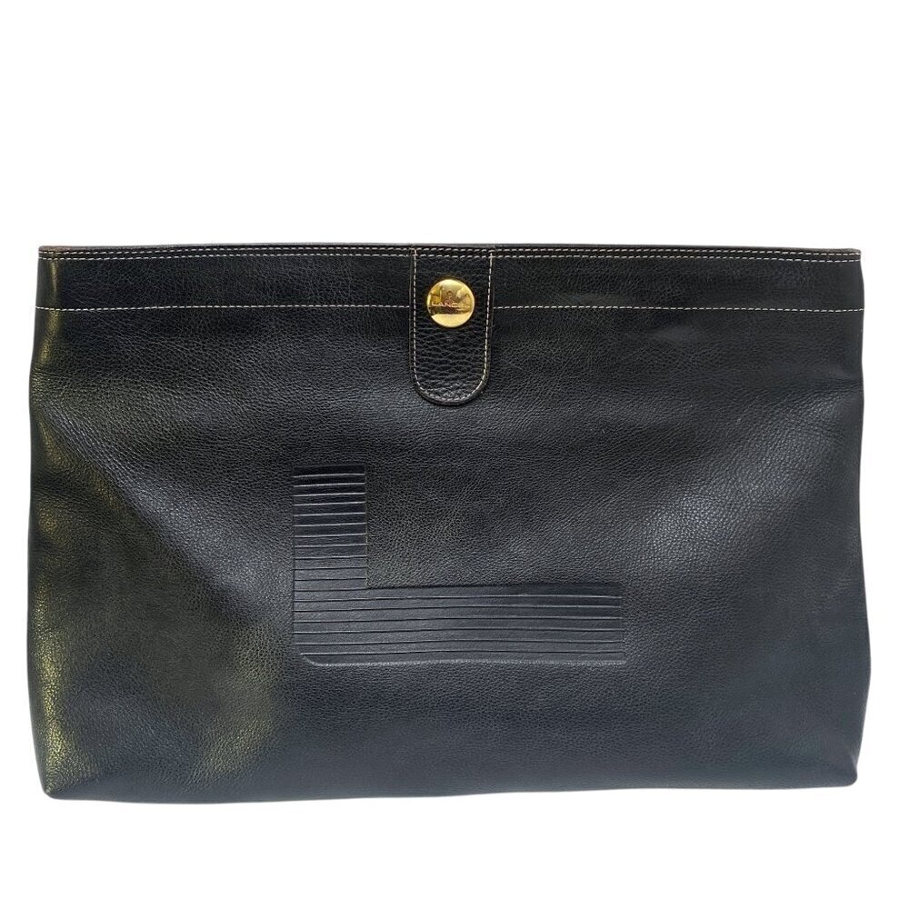 LANCEL Paris Bag Black Leather Made in Italy Clutch Designer Handbag